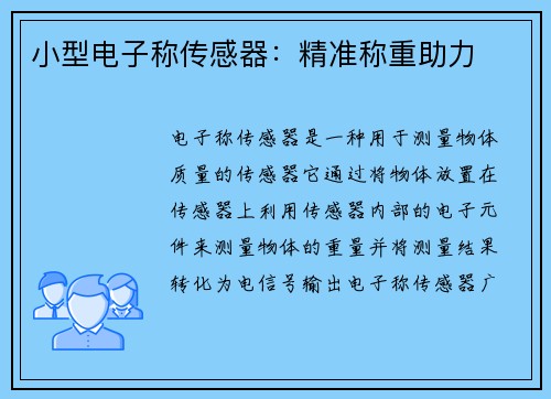 小型电子称传感器：精准称重助力